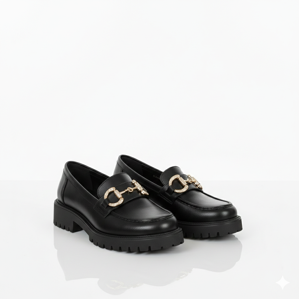 Moccassin- Noir Mate Avec Pendentif