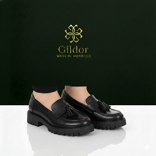 Moccassin- Noir Mate Avec Pendentif