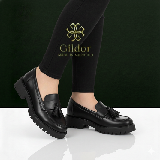 Moccassin- Noir Mate Avec Pendentif